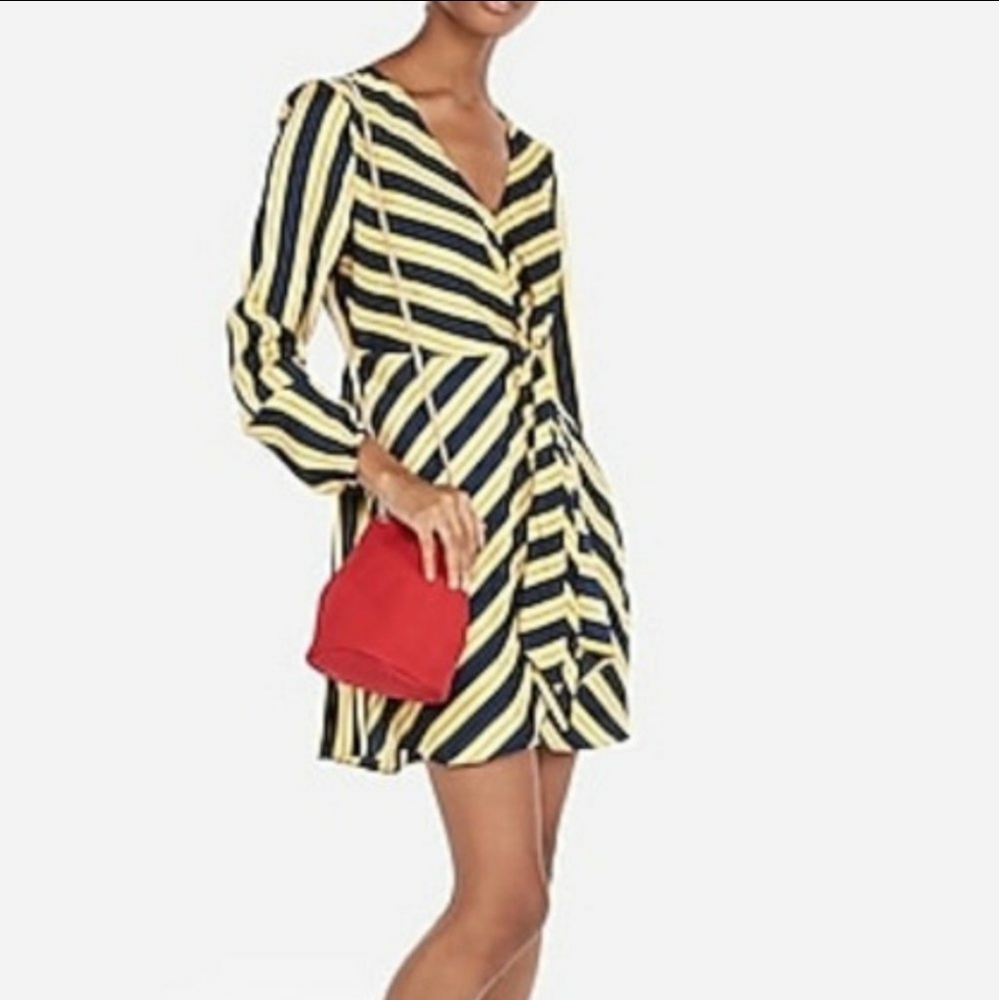 Express | Striped Knotted V-Neck Elastic Waist Dress